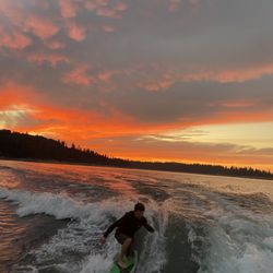 Lake Tahoe wake surf sunset