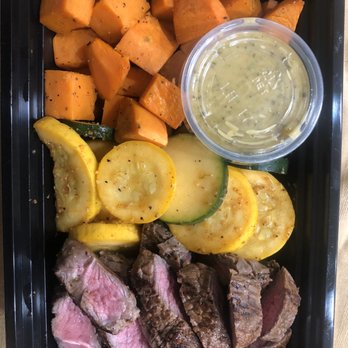 FireGrub Meal Prep - Grilled steak with baked yams and sautéed zucchini. - Food Delivery Services Near Me