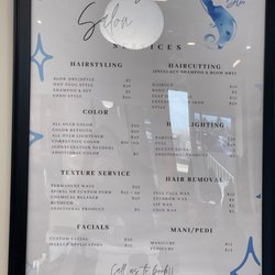 Spa services menu