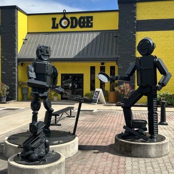 Lodge Factory Store - Statues in the front made from various cast iron items they sell. - Outlet Stores Near Me - South Pittsburg, Tennessee Lodge Factory Store - Statues in the front made from various cast iron items they sell. - Outlet Stores Near Me - South Pittsburg, Tennessee