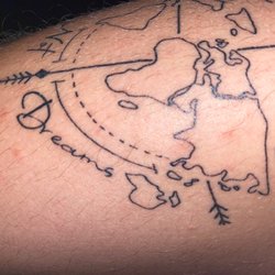 Incredible Ink Tattoo - The accidental dash near the base of Asia. NOT TO MENTION HE SPLIT EUROPE FROM ASIA WTH.