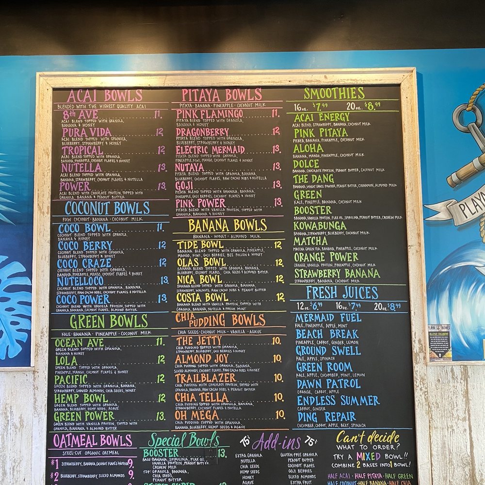Playa Bowls - Menu - Juice Bars & Smoothies Near Me - Davie, Florida Playa Bowls - Menu - Juice Bars & Smoothies Near Me - Davie, Florida
