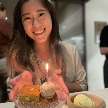 Bar Vlaha - Samali cake (almond crumble with a side of kaimaki ice cream) and ordered the olive oil ice cream on the side - Greek Near Me - Brookline, Massachusetts