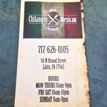 Chilangos Authentic Mexican Restaurant - Menu Face - Mexican Near Me - Lititz, Pennsylvania