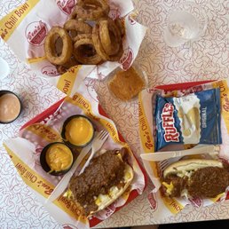 Spicy Half Smoke, Original Half-Smoke, Onion Rings, Ben's Cornbread Slice Spicy Half Smoke, Original Half-Smoke, Onion Rings, Ben's Cornbread Slice