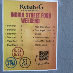 Indian pop up menu (all vegetarian) I hope they will add these to the menu regularly and not just pop up on weekends.