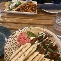 Fried hummus (bottom) - falafel sand which (top)