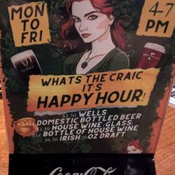 The Irish Colleen - Happy hour table tent!