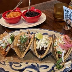 Taco Diablo - Four tacos with rice and beans