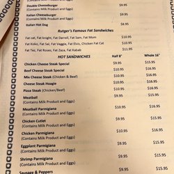 Rose's Pizza and Ice Cream - Menu hot sandwiches