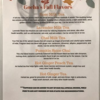 GoCha Tea and Beverages - Their Fall menu - Bubble Tea Near Me - Gladstone, Missouri
