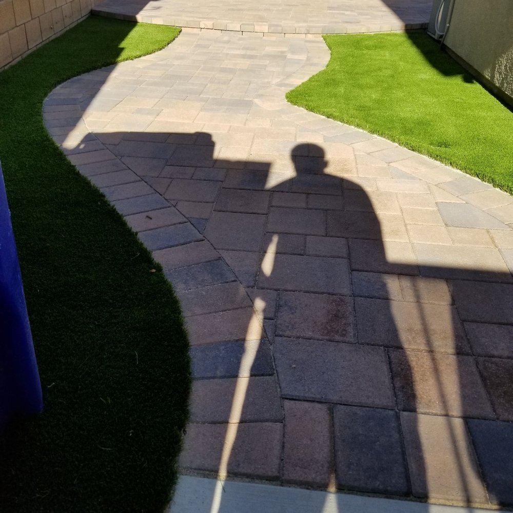 Turf Innovations - Paver walkway with surrounding turf - Artificial Turf Near Me Turf Innovations - Paver walkway with surrounding turf - Artificial Turf Near Me