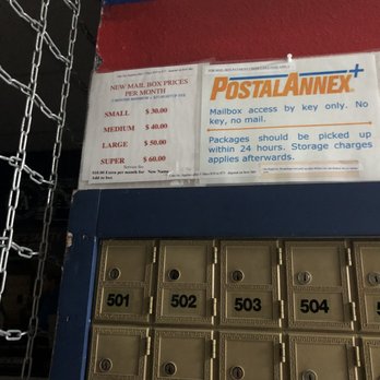 PostalAnnex+ - Look closely at small print, this is the entirety of the "notification" of their fees.  Doesn't cover a range of other fees at all. - Shipping Centers Near Me - Del Mar, California