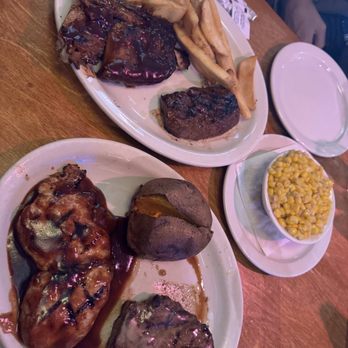 Texas Roadhouse - One platter with Steak and Ribs; the second with Steak and Chicken. Each Platter got 2 sides. - Steakhouses Near Me - Parlin, New Jersey Texas Roadhouse - One platter with Steak and Ribs; the second with Steak and Chicken. Each Platter got 2 sides. - Steakhouses Near Me - Parlin, New Jersey