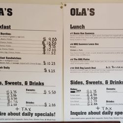 Ola's Route 66 Lunch Box - Menu