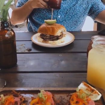 Doce Provisions - Vaca Frita Tostone (minus the Aji Amarillo) + Passionfruit Lemonade  Doce Butter Burger + Blackberry Lemonade - New American Near Me - Miami, Florida