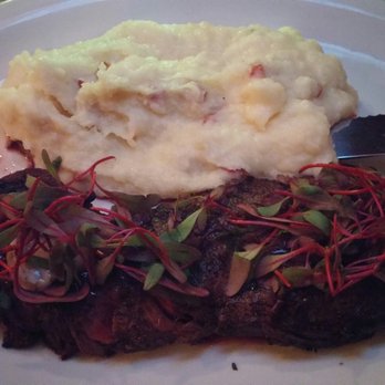 Satis Bistro - Hanger steak with mashed potatoes containing chorizo - Wine Bars Near Me - Jersey City, New Jersey