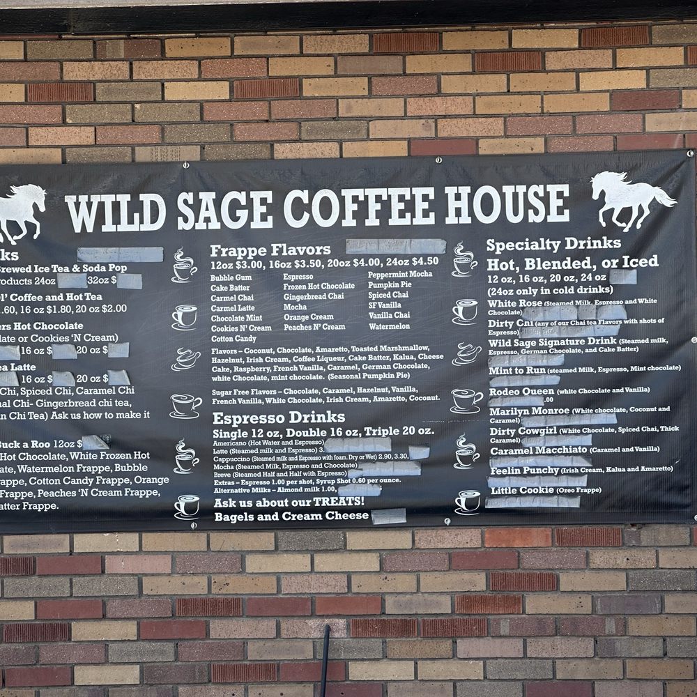 Wild Sage Coffee House - Outside menu for the drive-through - Burgers Near Me - Roosevelt, Utah Wild Sage Coffee House - Outside menu for the drive-through - Burgers Near Me - Roosevelt, Utah