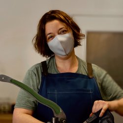 Orcas Island Leather Goods - Friendly shop co-owner, Mindy!