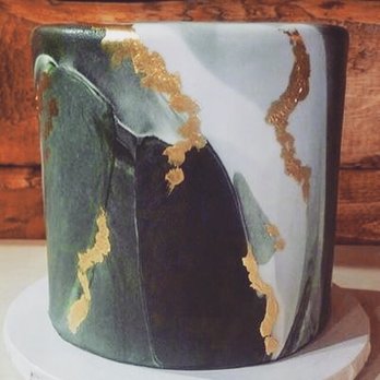 Layered Cakerie - 6" 6 layer burnt almond cake with black and white marble and gold paint/foil accent - Bakeries Near Me - Montclair, California