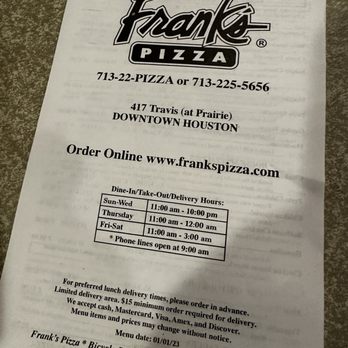 Frank's Pizza - Menu - Pizza Near Me - Houston, Texas Frank's Pizza - Menu - Pizza Near Me - Houston, Texas