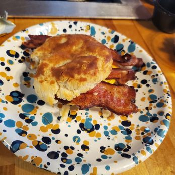 Old Sugar Mill Pancake House - Breakfast sandwich with biscuit and bacon options, also has egg and cheese - American Near Me - De Leon Springs, Florida