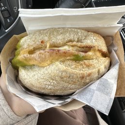 Ham, egg, and cheese breakfast sandwich
