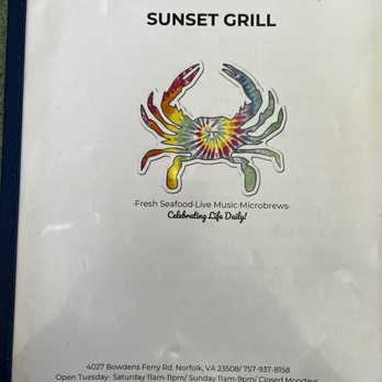 Sunset Grill - Menu cover - Seafood Near Me - Norfolk, Virginia Sunset Grill - Menu cover - Seafood Near Me - Norfolk, Virginia