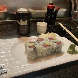 Six Happiness - Tuna Avocdo Roll with Oragami White Lotus Sake