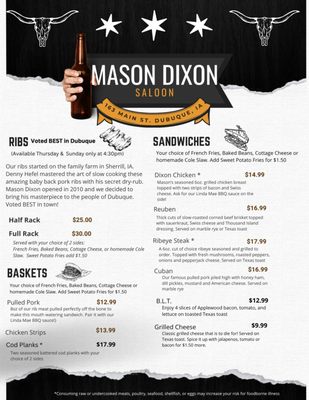Menu photo 2 Mason Dixon Saloon Dubuque, IA Menu photo 2 Mason Dixon Saloon Dubuque, IA