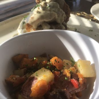 KitchenCray Cafe - Potato Hash made with Russets, Yukon Golds, Reds, and Sweet Potatoes. Seasoned with rosemary and red peppers. My favorite dish here. - Breakfast & Brunch Near Me - Lanham, Maryland