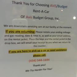 Avis Rent A Car - Read if returning when Avis personnel is unavailable.