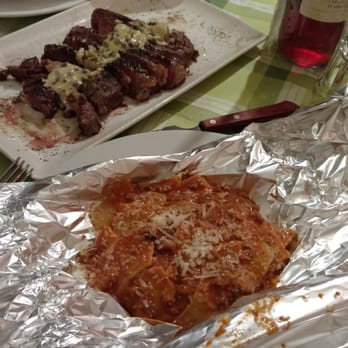 Osteria del Cavaliere - Matricianella with sausage(my favorite) and steak with green peppercorn. - Mediterranean Near Me - Rome, RM Osteria del Cavaliere - Matricianella with sausage(my favorite) and steak with green peppercorn. - Mediterranean Near Me - Rome, RM