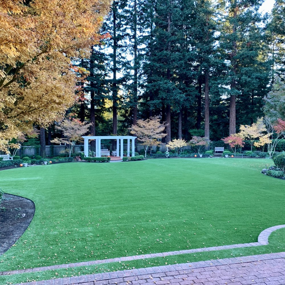Over 5,000 sq.ft of artificial turf replaced our 30+ year old lawn, in complete conformity to our original landscape plan. Over 5,000 sq.ft of artificial turf replaced our 30+ year old lawn, in complete conformity to our original landscape plan.