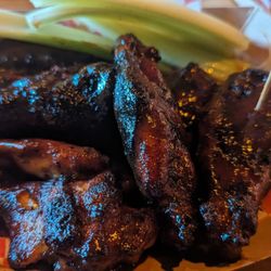 VBGB Beer Hall and Garden - Charred grilled wings with spicy BBQ sauce