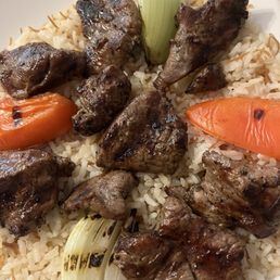 Lamb kabob with rice
