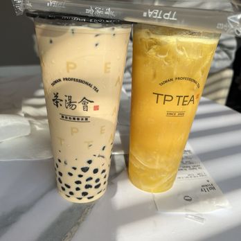 TP Tea - taiwan milk tea (left), super orange passion (right) - Bubble Tea Near Me - Millbrae, California TP Tea - taiwan milk tea (left), super orange passion (right) - Bubble Tea Near Me - Millbrae, California