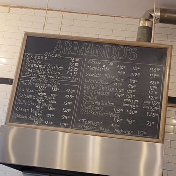 Armandos Pizza - the menu on the wall - Pizza Near Me - Brooklyn, New York