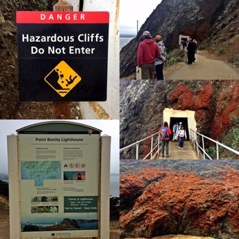 Point Bonita Lighthouse - Waiting for the tunnel to open and signs along the way. The reddish-orange things on the side of the entrance to the tunnel is lichen. - Landmarks & Historical Buildings Near Me - Sausalito, California Point Bonita Lighthouse - Waiting for the tunnel to open and signs along the way. The reddish-orange things on the side of the entrance to the tunnel is lichen. - Landmarks & Historical Buildings Near Me - Sausalito, California