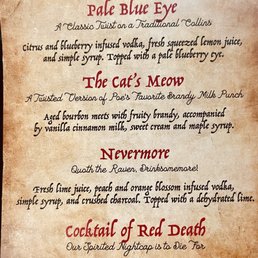 Menu from the Edgar Allan Poe Speakeasy Menu from the Edgar Allan Poe Speakeasy