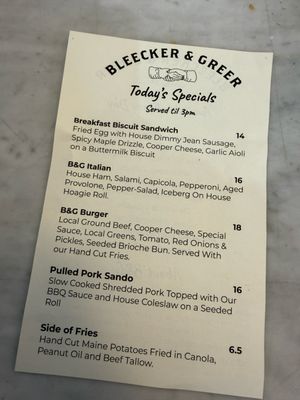 Menu photo 1 Bleecker and Greer Rockport, ME