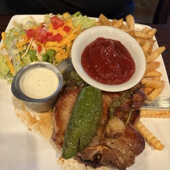 El Sombrero - Pork chop dinner. Sub rice and beans for salad and fries. - Mexican Near Me - El Monte, California