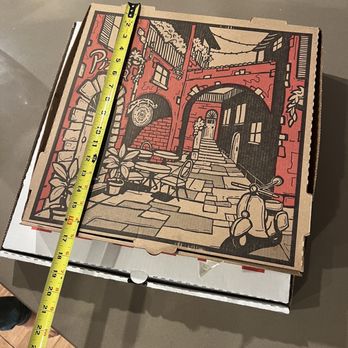 Pizza206 - a pizza box with a drawing of a man on a bicycle - Pizza Near Me - Tabernacle, New Jersey