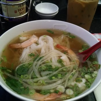 Pho Saigon Pearl - Tiger shrimp noodles with iced coffee on the side - Vietnamese Near Me - Irvine, California