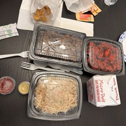 Big Panda - Volcano chicken, Sesame beef, chicken fried rice, white rice, crab Rangoon.