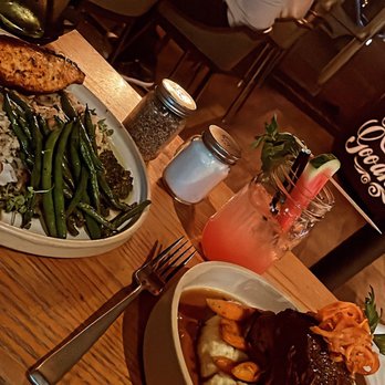 Yardbird Table & Bar - Grilled Blackened Salmon Filet and Sweet Tea Braised Short Rib - Southern Near Me - Miami Beach, Florida