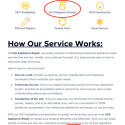 USA Appliance Repair - Screenshot of website with language circled in red.