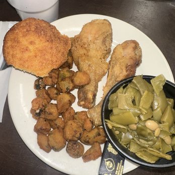 Matthews Cafeteria - Fried Chicken with fried okra, Green Beans, and cornbread - Southern Near Me - Tucker, Georgia