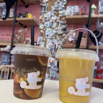 Owwhoo Cafe - Mixed Fruit Tea Bucket x peach lychee tea bucket - Bubble Tea Near Me - Los Angeles, California