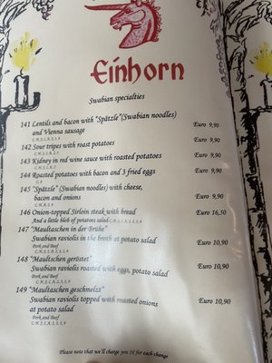 Menu photo 1 Weinkeller Einhorn Esslingen, BW Menu photo 1 Weinkeller Einhorn Esslingen, BW